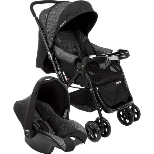 Carrinho de Bebê Travel System Reverse Preto Rajado com Bebê Conforto - Cosco