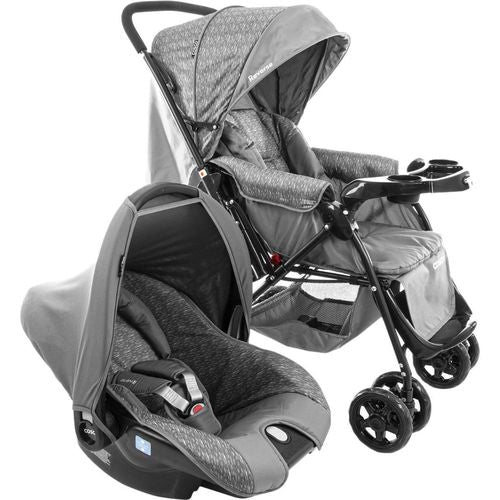 Carrinho de Bebe Travel System Reverse Cinza Rajado com Bebê Conforto - Cosco