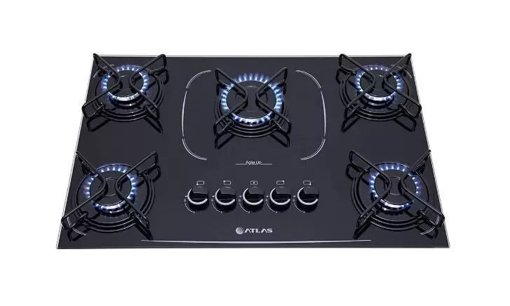 Cooktop A Gás 5 Bocas Atlas Agile Up Glass Preto Automático Bivolt - 6224