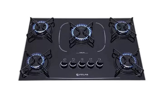 Cooktop A Gás 5 Bocas Atlas Agile Up Glass Preto Automático Bivolt - 6224