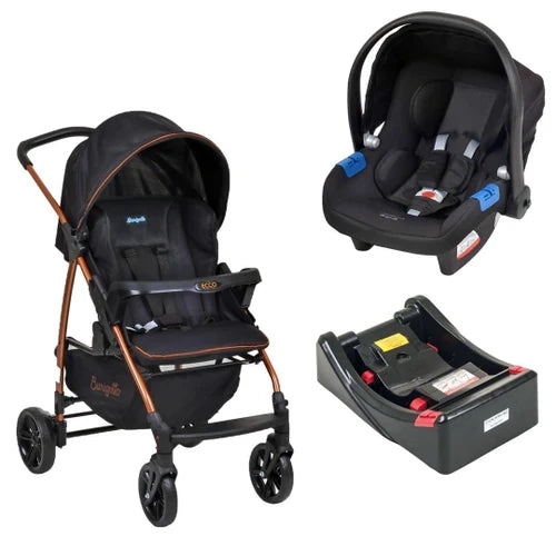 Carrinho De Bebê Ecco Preto/cobre + Bebê Conforto Touring X + Base - Burigotto