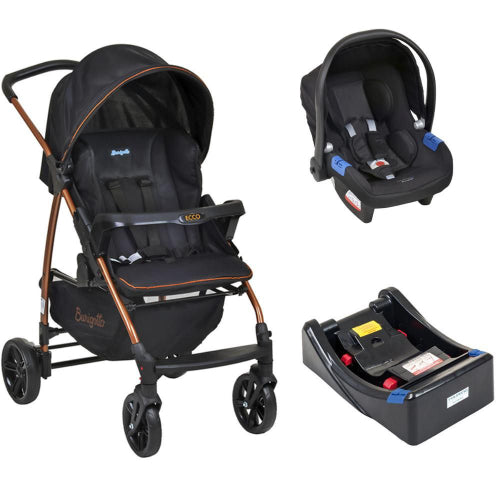 Carrinho de Bebê Travel System Burigotto Ecco Preto e Cobre + Base