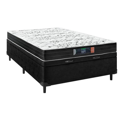 Cama Box Casal Baú Colchão de Espuma Semi Ortopédico Extra Firme Resistente Cinza 138x188x52cm Suporta 80kg Por Pessoa