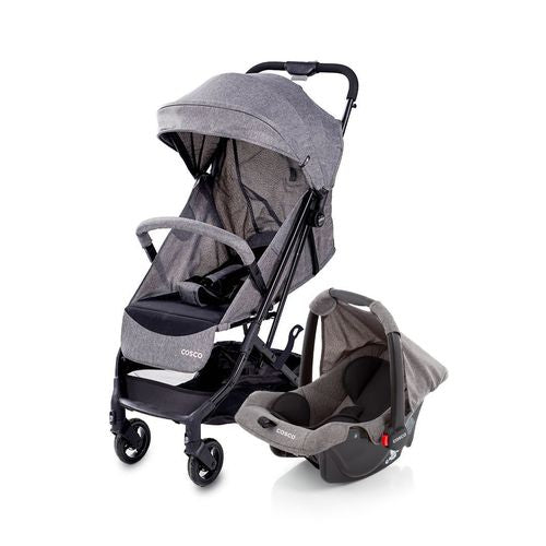 Carrinho de Bebê Travel System Minny Duo Cinza Mescla Com Bebê Conforto - Cosco