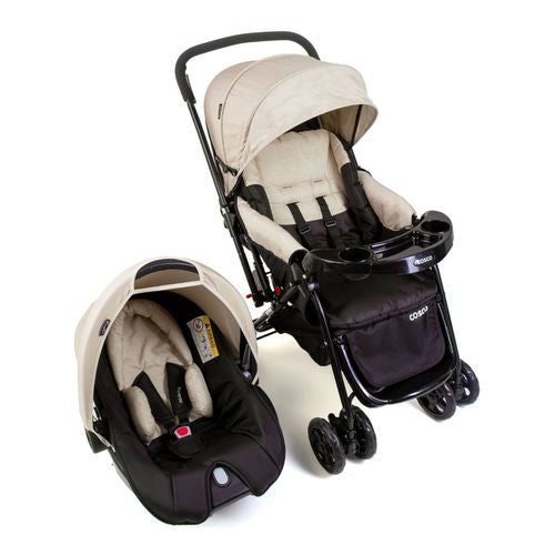 Carrinho de Bebe Travel System Reverse Bege Rajado com Bebê Conforto - Cosco