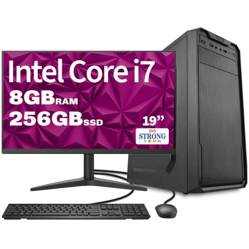 Computador Completo Intel Core i7 8GB ssd 256GB Monitor 19 Cpu Hdmi Teclado e Mouse Desktop Strong Tech