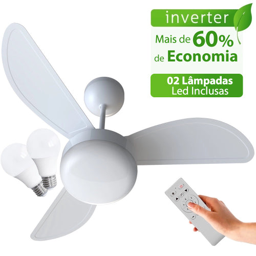 Ventilador de Teto Ventisol Fênix Branco Inverter Controle Remoto, 02 Lâmpadas Led Inclusas - Bivolt