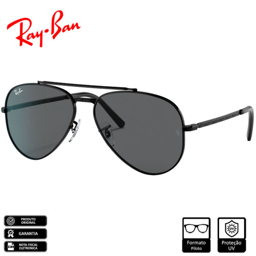 Óculos de Sol Ray-Ban Original New Aviator Preto Polido Cinza Clássico - RB3625 002/B1 58-14