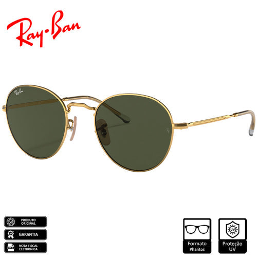 Óculos de Sol Ray-Ban Original David Ouro Polido Verde Clássico G-15 - RB3582 001/31 53-20