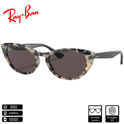 Óculos de Sol Ray-Ban Original Nina Polido Havana Bege Cinza Espelhado - RB4314N 125139 54-18