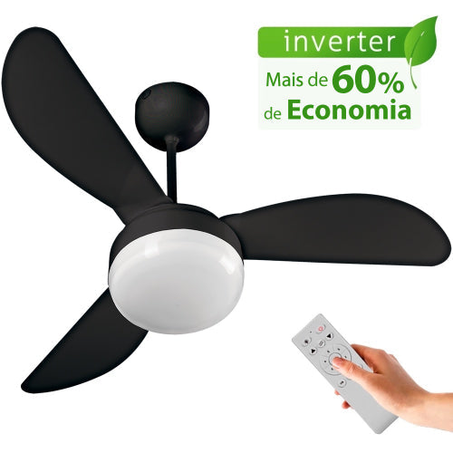 Ventilador de Teto Ventisol Fênix Black Inverter Controle Remoto, 6 Velocidades - Bivolt