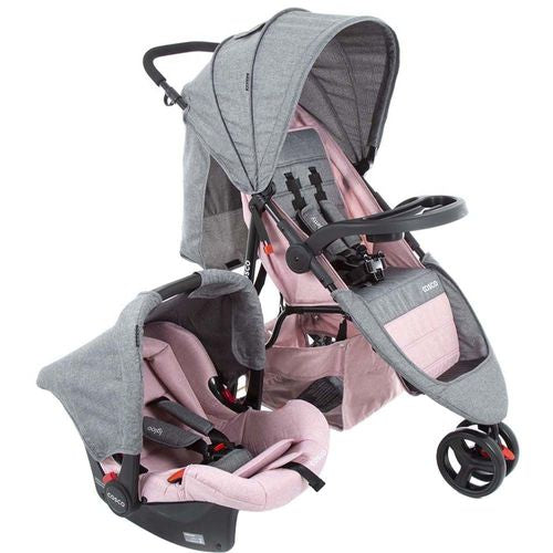 Carrinho de Bebê Travel System Jetty Duo Rosa Mescla com Bebê Conforto - Cosco